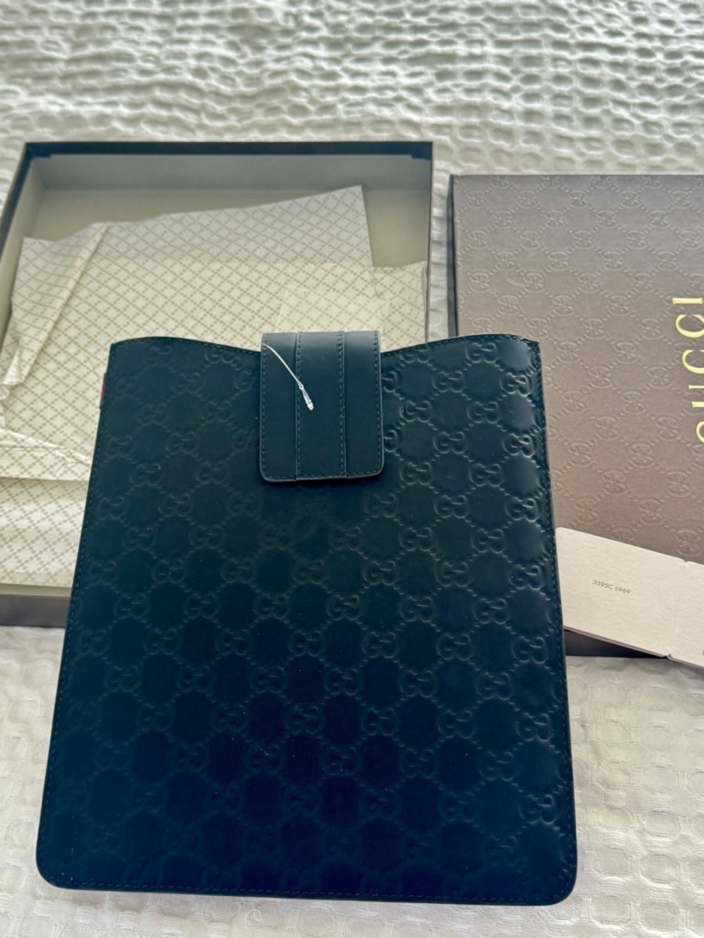 Gucci Black Embossed I pad case New in box
